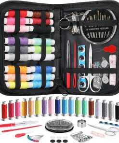 Coquimbo Sewing Kit for Adults College Dorm Essentials. Portable Sewing Supplies Accessories Contains Thread. Needles. Scissors. Gifts for Mom Grandma Women Wife Teen Girls Beginner Traveler (Black)